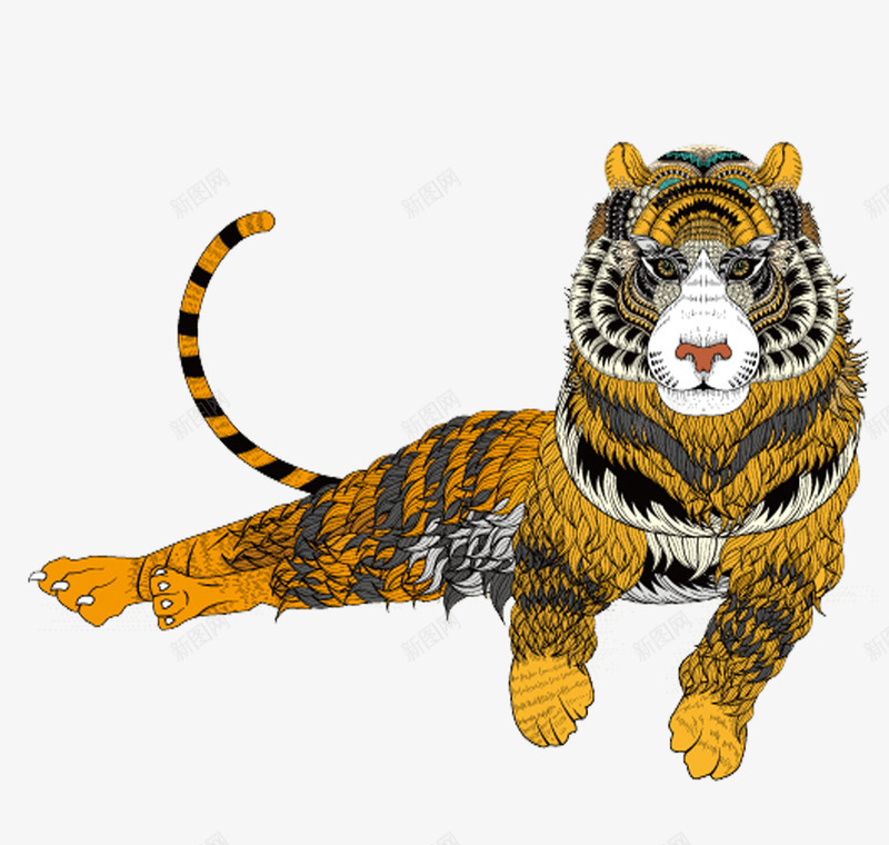老虎胸前印花图案矢量图图标ai_新图网 https://ixintu.com T恤 logo 动物 印花 服装设计 精美 精良 老虎 设计感 躺着 野兽 矢量图