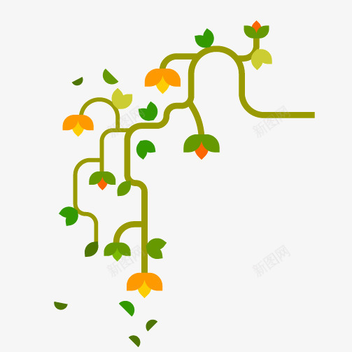 扁平化花藤png免抠素材_新图网 https://ixintu.com 创意 植物 绿藤 花朵 装饰