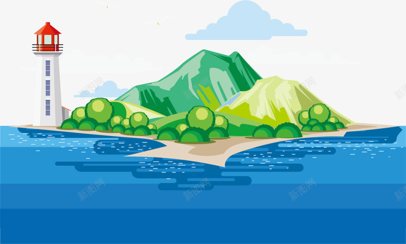 蓝色立体岛屿灯塔海洋png免抠素材_新图网 https://ixintu.com 6月8号 世界海洋日 大山 大海 小岛屿 海洋 灯塔 自然