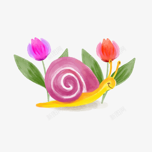 手绘水彩绘画蜗牛花卉psd免抠素材_新图网 https://ixintu.com 手绘 水彩 绘画 花卉 蜗牛