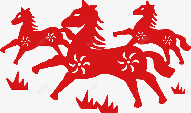 十二生肖剪纸png免抠素材_新图网 https://ixintu.com 剪纸 动物 十二生肖 午马 卡通 生肖 红色 色彩 设计 马