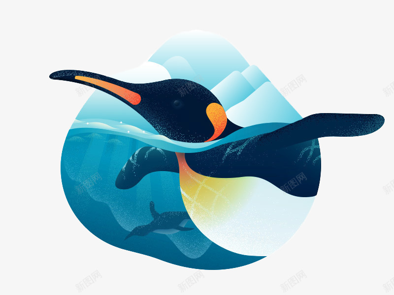 在大海中游泳企鹅png免抠素材_新图网 https://ixintu.com 企鹅 动物 图案 图画 大海 海水 绘画 蓝色