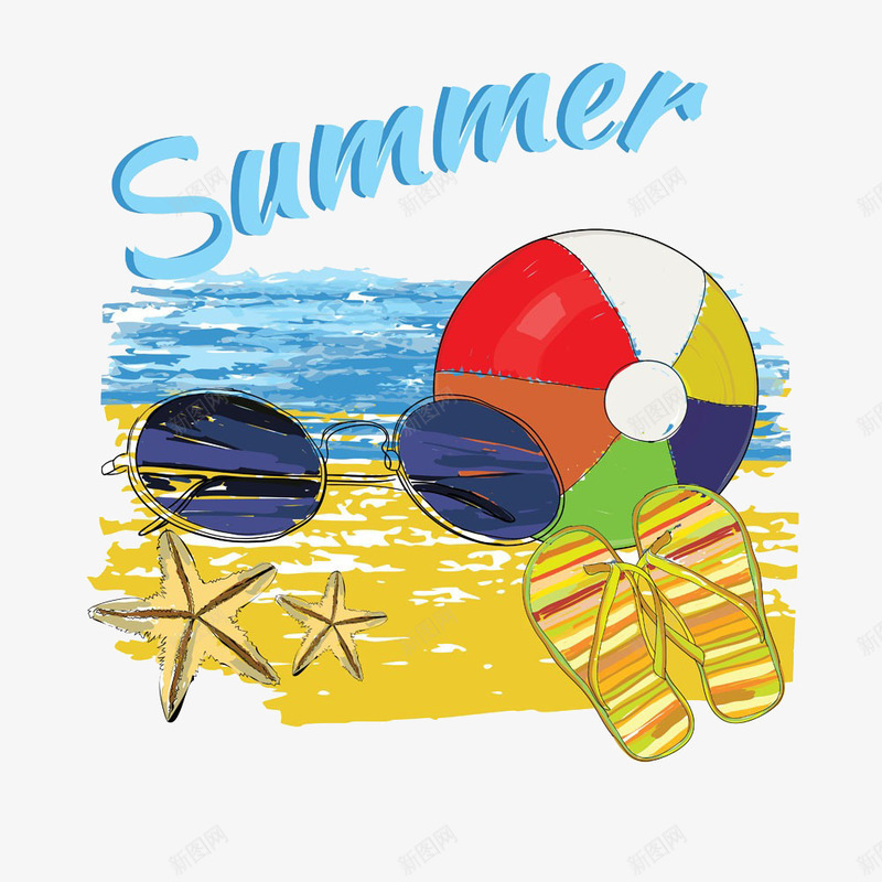 卡通夏天沙滩海洋png免抠素材_新图网 https://ixintu.com 卡通 夏天 度假 拖鞋 海星 海洋