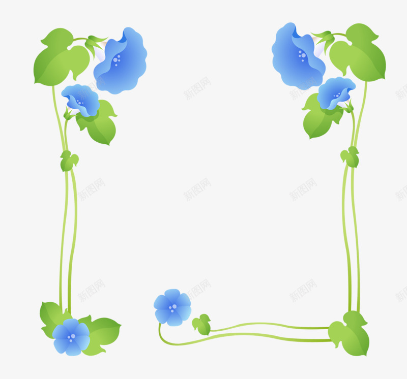 牵牛花边框png免抠素材_新图网 https://ixintu.com 植物 花朵 藤蔓 边框