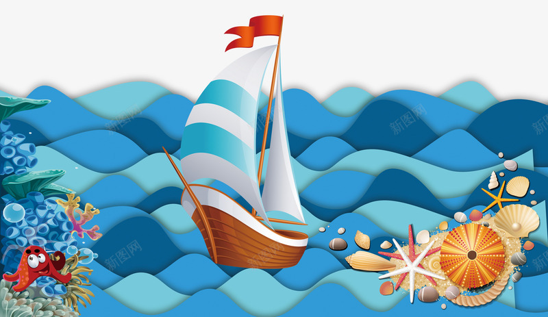 卡通大海元素png免抠素材_新图网 https://ixintu.com 大海 海洋 海鱼 深海鱼