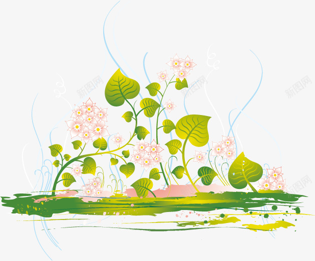 绿色开花藤蔓植物png免抠素材_新图网 https://ixintu.com 手绘植物 绿色 藤蔓素材