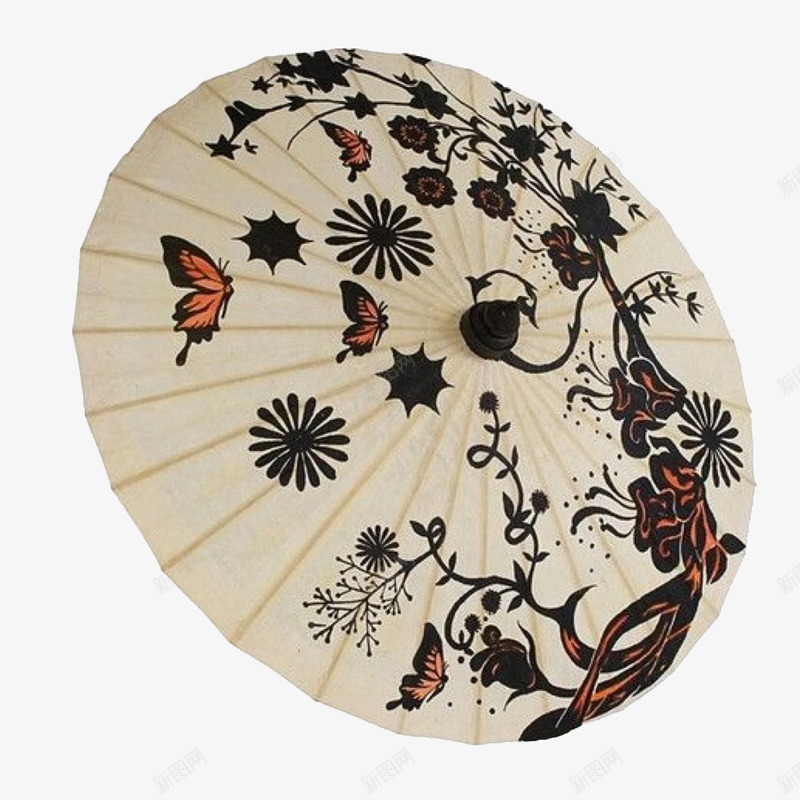 油画伞png免抠素材_新图网 https://ixintu.com 中国传统元素 中国风 插画 花藤 蝴蝶