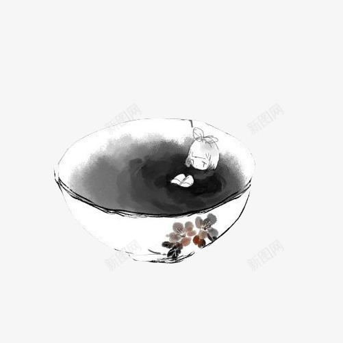 水墨画手绘画片psd免抠素材_新图网 https://ixintu.com 水墨画 白色 碗 美食