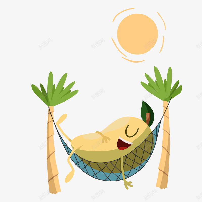 躺着晒太阳的梨子矢量图eps免抠素材_新图网 https://ixintu.com 午睡的梨子 卡通 卡通太阳 卡通梨子 夏天 夏日 梨子 椰树 睡着 睡着的梨子 镂空床 矢量图