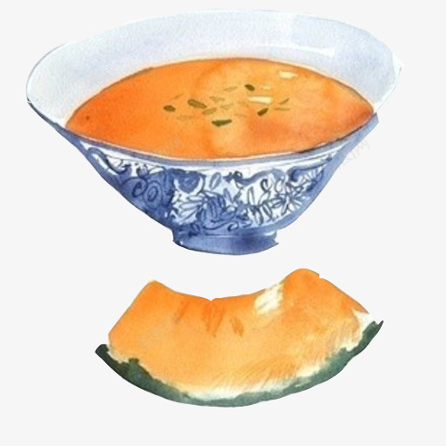 南瓜汤手绘画片psd免抠素材_新图网 https://ixintu.com 南瓜块 南瓜汤 手绘美食 蓝色碗 黄色