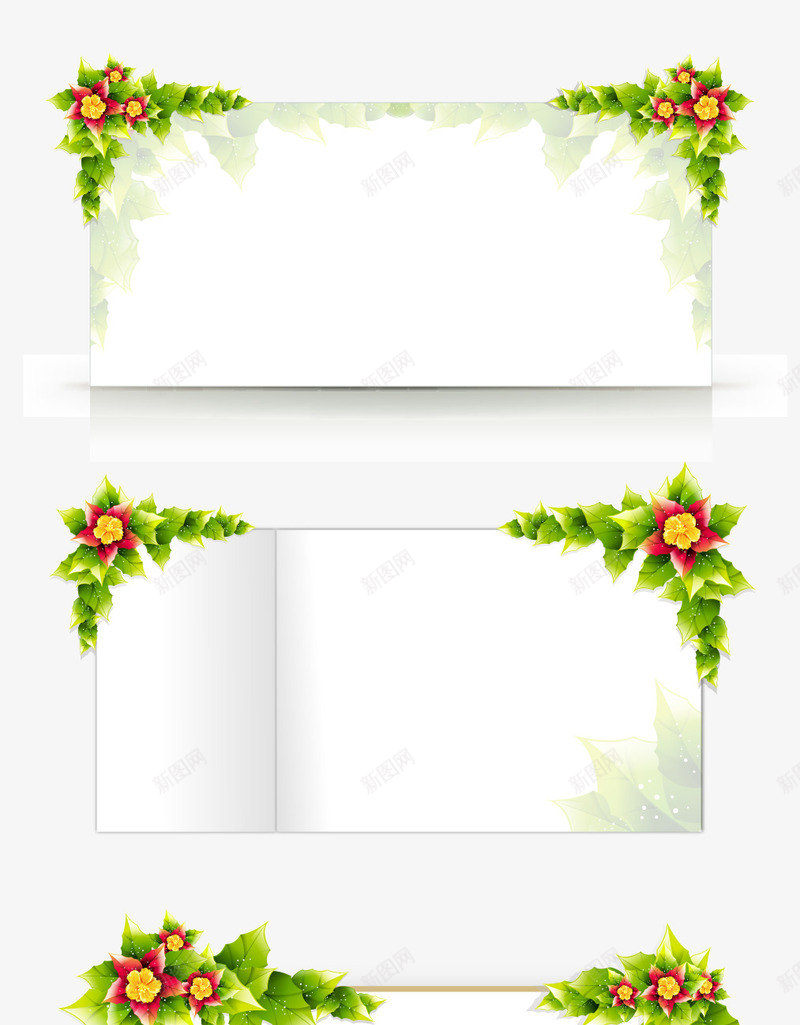 绿藤红花边框底纹png免抠素材_新图网 https://ixintu.com 底纹 红花 绿藤 边框