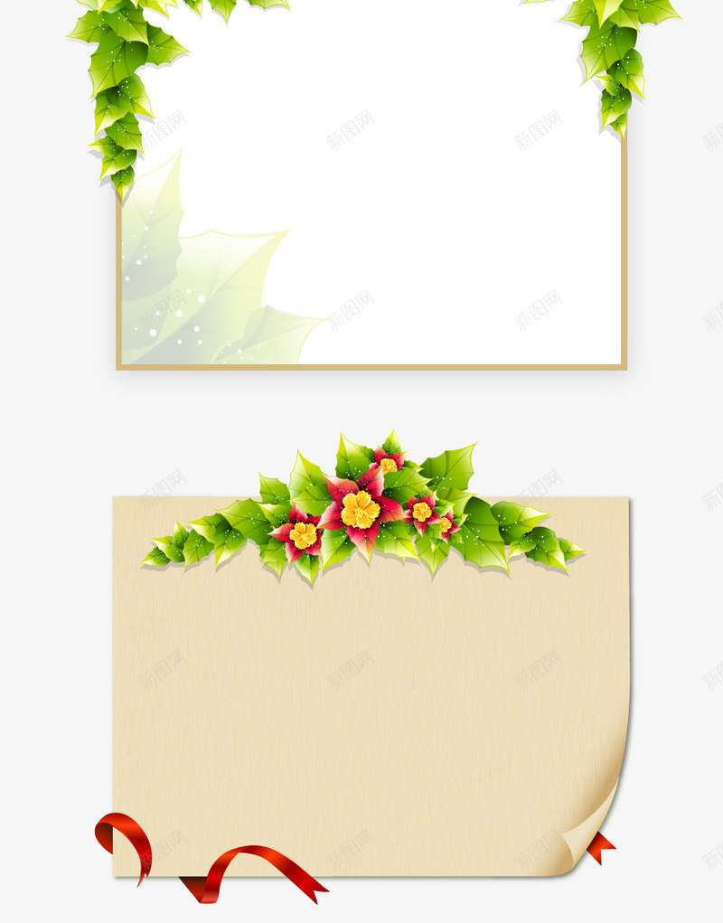 绿藤红花边框底纹png免抠素材_新图网 https://ixintu.com 底纹 红花 绿藤 边框