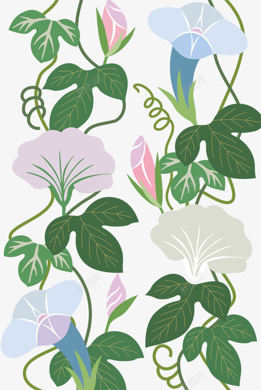 喇叭花花藤底纹暗纹png免抠素材_新图网 https://ixintu.com 卡通花卉 喇叭花 花藤
