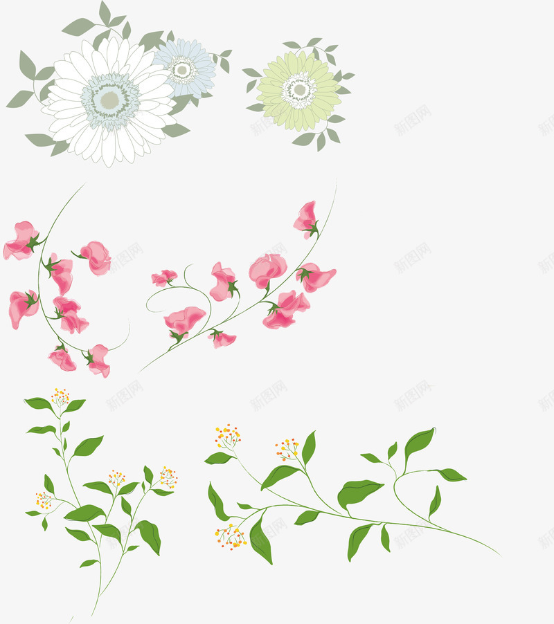 花朵藤蔓清新装饰png免抠素材_新图网 https://ixintu.com 叶子 手绘 清新 花朵 藤蔓 装饰