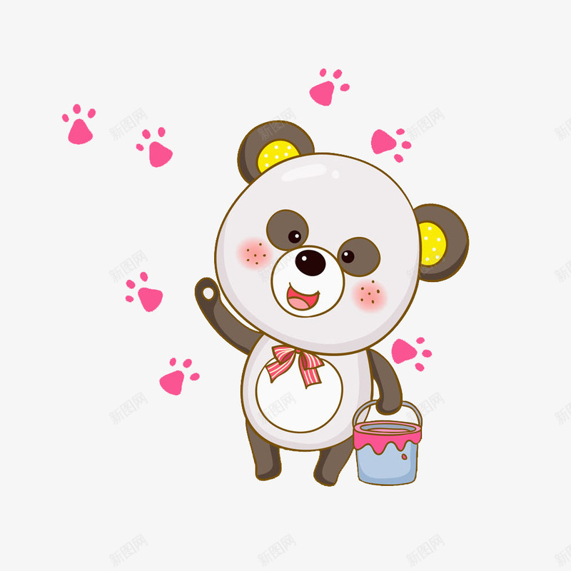 提着油漆桶的小熊png免抠素材_新图网 https://ixintu.com 卡通 可爱的 小熊 插图 油漆桶 熊掌印 绘画
