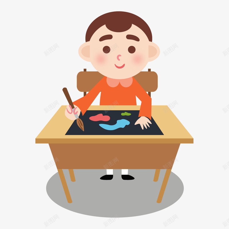 在上绘画课的小男孩矢量图ai免抠素材_新图网 https://ixintu.com 上课 学习 学生 开学季 画画 画画的男生 画画课 绘画课 认真 课堂 课桌 矢量图