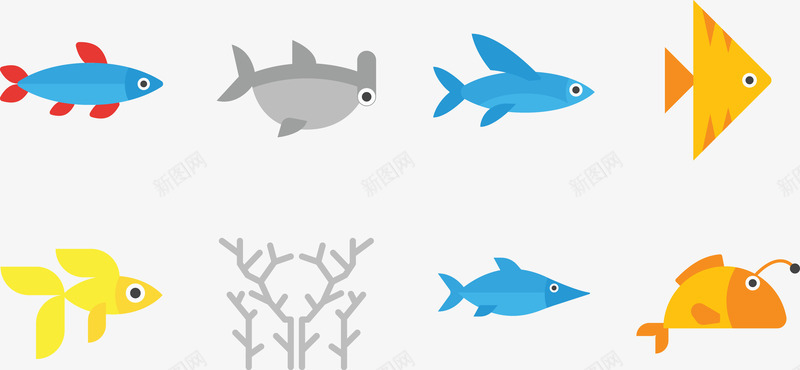 海洋生物鱼类合集矢量图eps免抠素材_新图网 https://ixintu.com 位图图形 印刷图 合集 手绘 手绘彩色 海洋 生物 装饰图 鱼类 矢量图