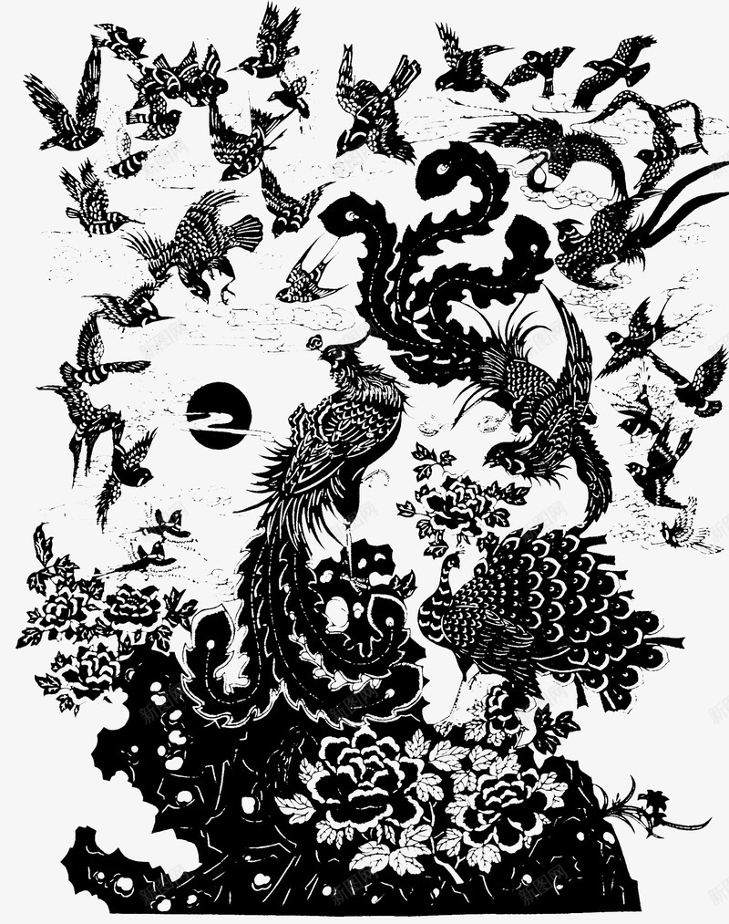 花鸟png免抠素材_新图网 https://ixintu.com 剪纸 窗花 花鸟素材 高清