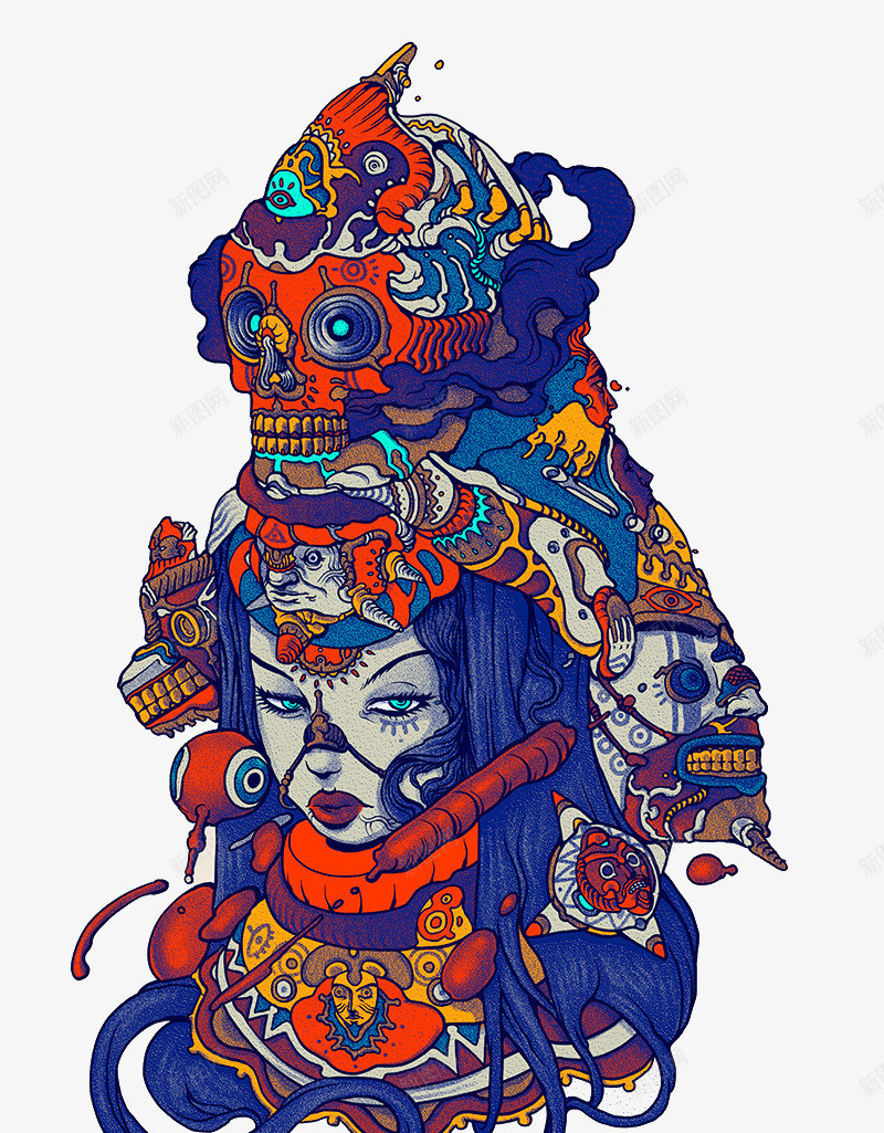 印花彩绘png免抠素材_新图网 https://ixintu.com 印花 彩绘 骷髅头