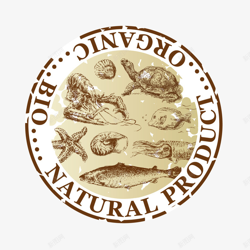 复古徽章图标png_新图网 https://ixintu.com 乌龟 复古 徽章图标 标志标识 海星 海洋生物 自然保护