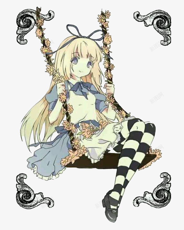 少女插画png免抠素材_新图网 https://ixintu.com 女仆 矢量素材 秋千 荡秋千的女孩 藤蔓 蝴蝶结