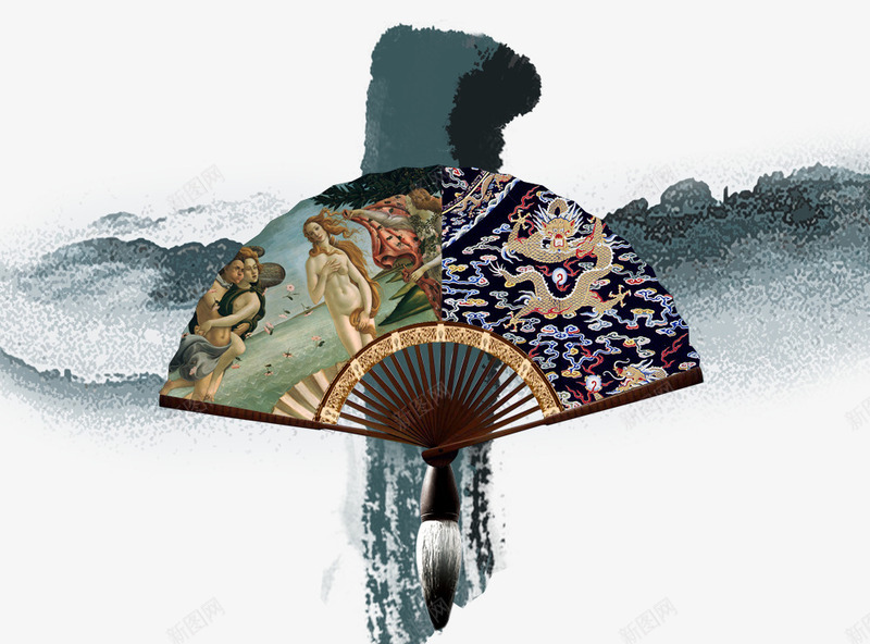 水墨背景笔刷psd免抠素材_新图网 https://ixintu.com 毛笔 水墨 笔刷 纸扇