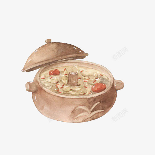 汽锅鸡手绘画片png免抠素材_新图网 https://ixintu.com 手绘美食 色彩画 菜品 鸡
