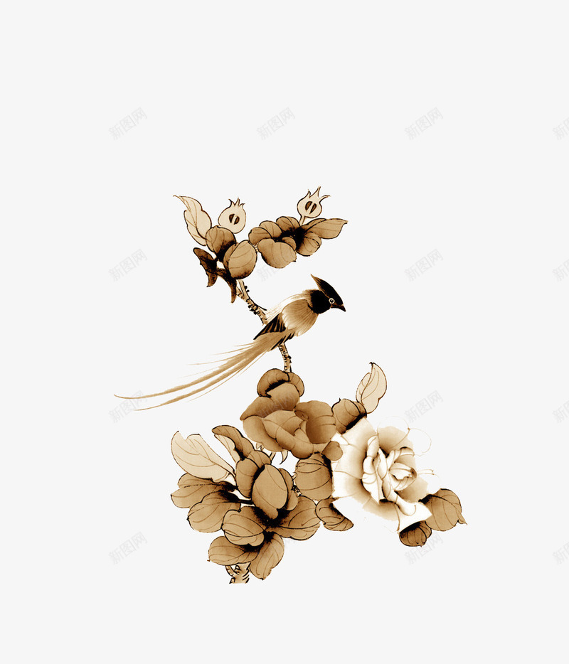 花鸟印花png免抠素材_新图网 https://ixintu.com 中国风 印花 服装 花鸟