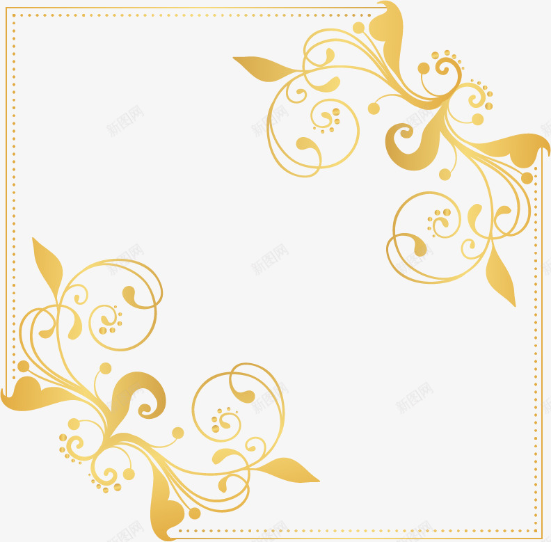渐变金色欧式花边png免抠素材_新图网 https://ixintu.com 复古边框 欧式花纹 欧式花藤 欧式花边 渐变 金色 金色边框