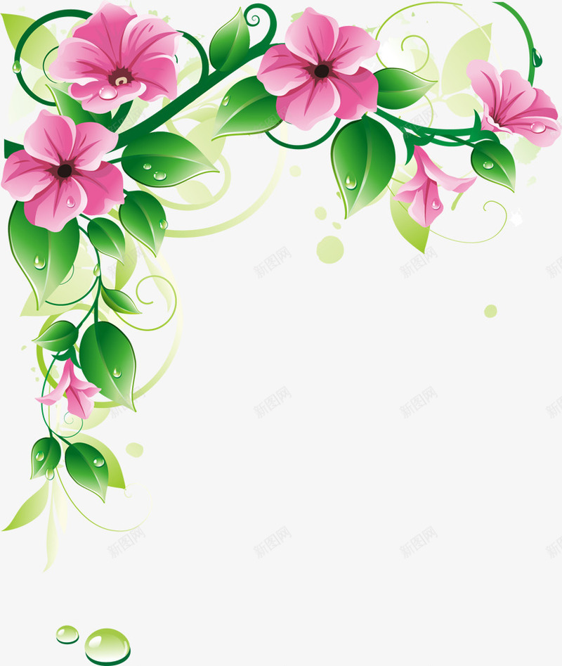 粉色卡通唯美花朵花藤png免抠素材_新图网 https://ixintu.com 卡通 粉色 花朵