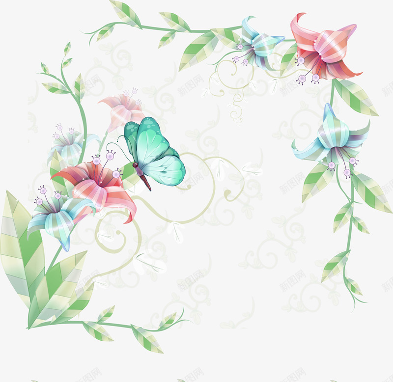 绿色清新花藤花朵装饰图案png免抠素材_新图网 https://ixintu.com 免抠PNG 清新 绿色 花朵 花藤 装饰图案