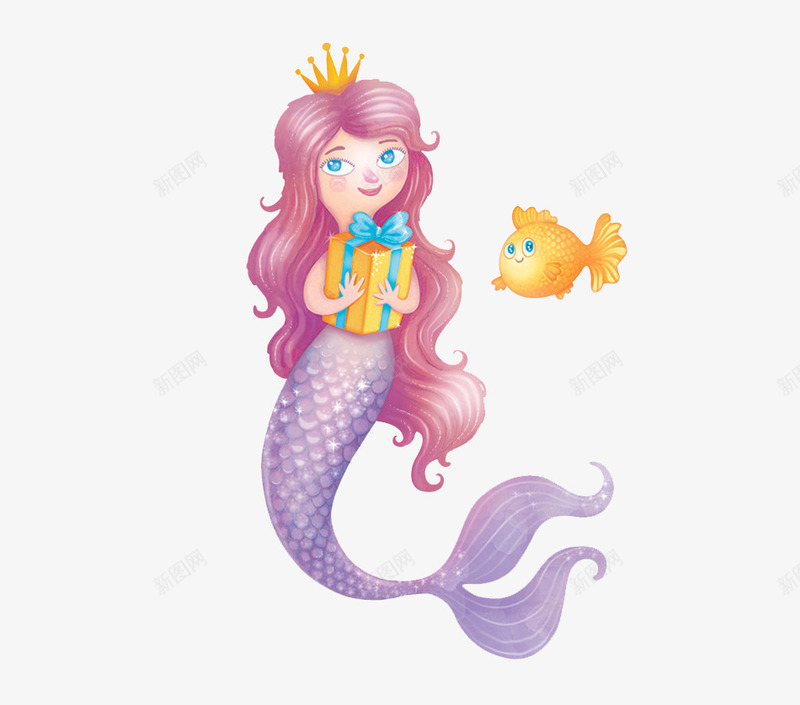 可爱的卡通美人鱼png免抠素材_新图网 https://ixintu.com 卡通鱼 小鱼 海洋动物 皇冠 礼物 美人鱼