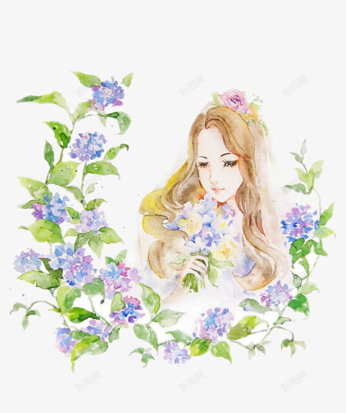 紫阳花仙子png免抠素材_新图网 https://ixintu.com 婚庆花艺 手绘绣球花朵 新娘手捧花 紫阳花朵 绘画写生 装饰花朵