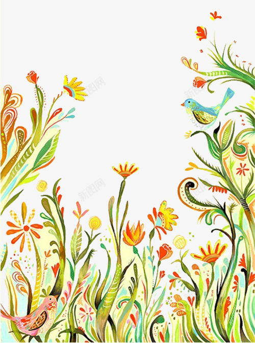 花鸟背景psd免抠素材_新图网 https://ixintu.com 小鸟 植物 绿叶 背景素材 花卉