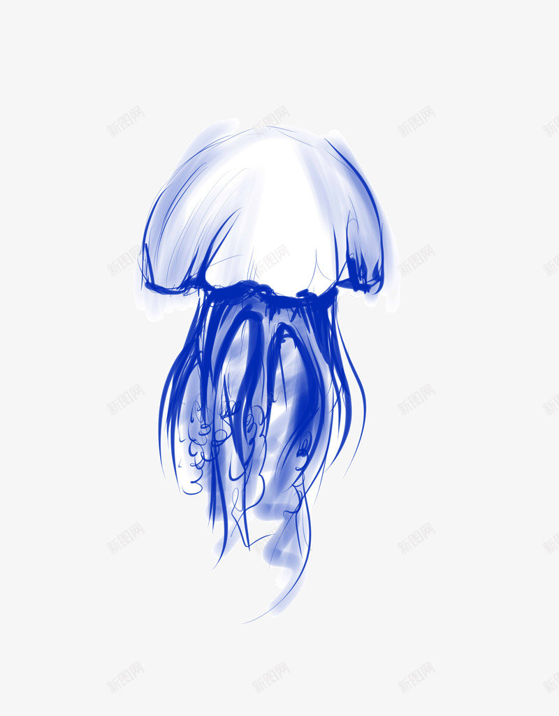 手绘蓝色水母png免抠素材_新图网 https://ixintu.com 手绘 水母 海洋生物 蓝色