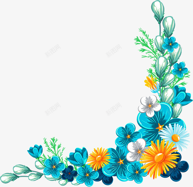 蓝色清新花藤边框纹理图标png_新图网 https://ixintu.com logo社 免抠PNG 清新 花藤 蓝色 边框纹理