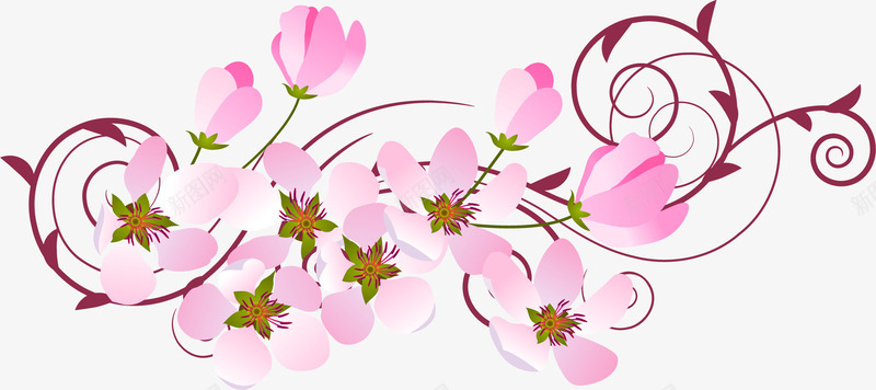 粉色淡雅手绘花朵花藤png免抠素材_新图网 https://ixintu.com 淡雅 粉色 花朵