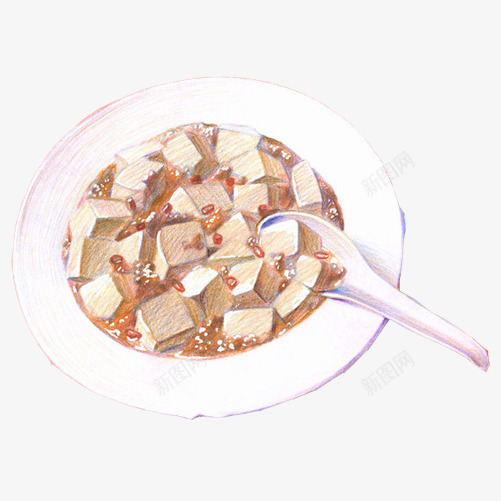 麻婆豆腐手绘画片psd免抠素材_新图网 https://ixintu.com 小吃 手绘美食 炒菜 豆腐 麻辣豆腐
