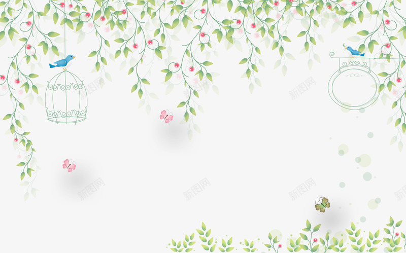 简约清新小花藤png免抠素材_新图网 https://ixintu.com 清新 简约 花藤 鸟笼