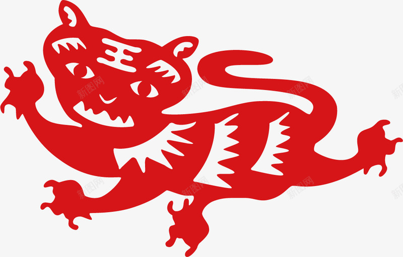 十二生肖剪纸png免抠素材_新图网 https://ixintu.com 剪纸 动物 十二生肖 卡通 寅虎 生肖 红色 老虎 色彩 设计