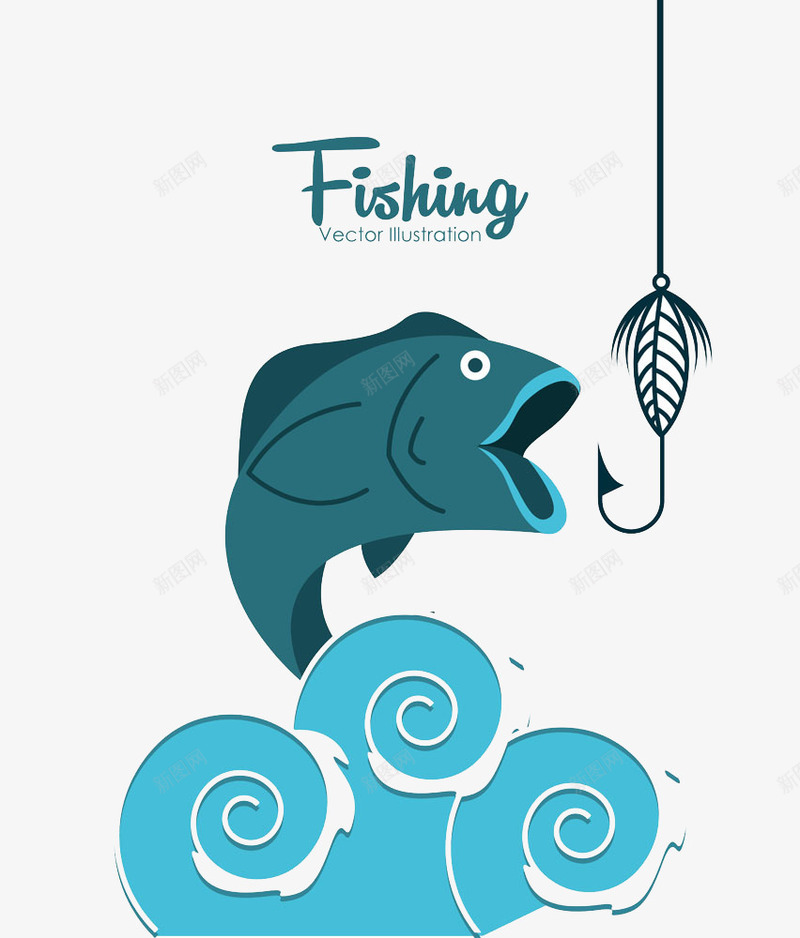 海浪与吃鱼钩的鱼png免抠素材_新图网 https://ixintu.com 海洋生物 海浪蚊 鱼钩