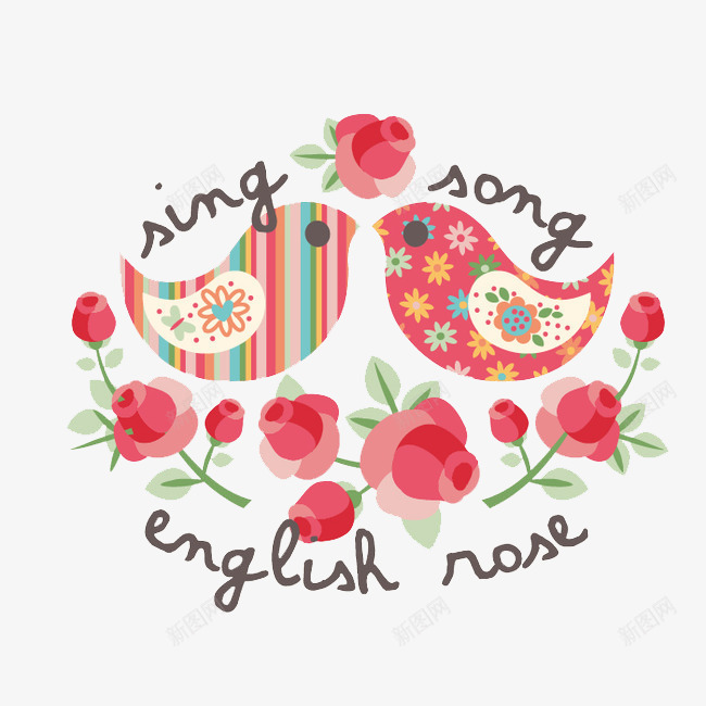 卡通扁平花鸟装饰图案png免抠素材_新图网 https://ixintu.com PNG 扁平 红色 花鸟 装饰图案