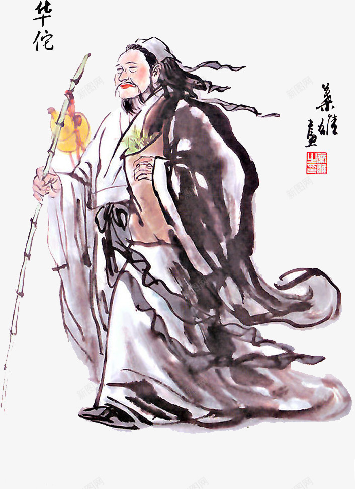 华佗画像png免抠素材_新图网 https://ixintu.com 中医华佗 华佗 手绘头 水墨画 绘画