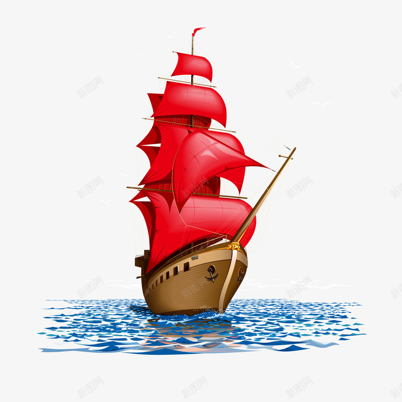 卡通红色帆船png免抠素材_新图网 https://ixintu.com 卡通轮船 帆船 海洋 海面 红色帆船