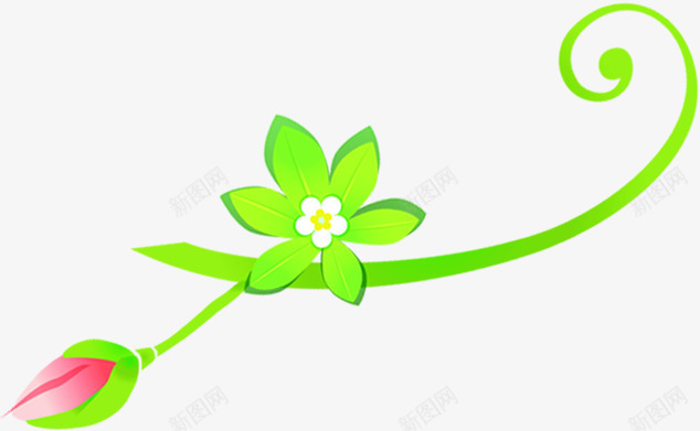 绿色花藤粉色卡通花苞png免抠素材_新图网 https://ixintu.com 卡通 粉色 绿色 花苞 设计