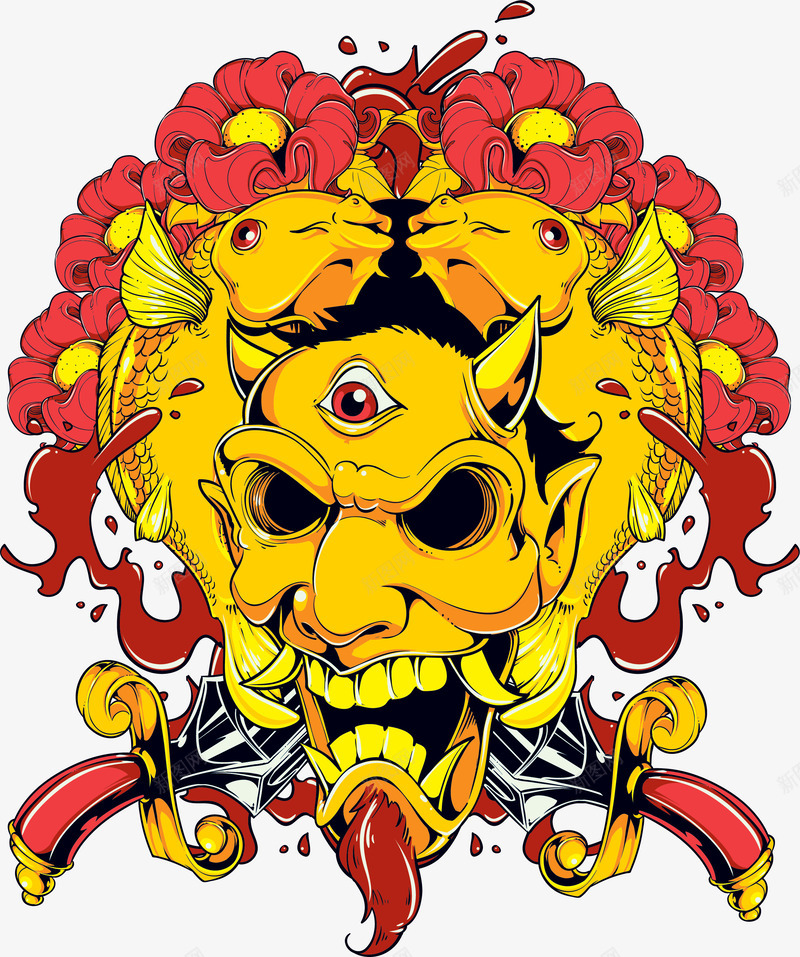 金鱼骷髅印花psd免抠素材_新图网 https://ixintu.com T恤印花 T恤印花图案 印花图案 服装印花 金鱼 骷髅印花