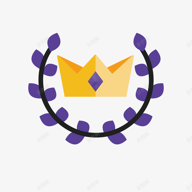 金色皇冠png免抠素材_新图网 https://ixintu.com 几何 层次 扁平化 树叶 渐变 皇冠 紫色 金色 锥形