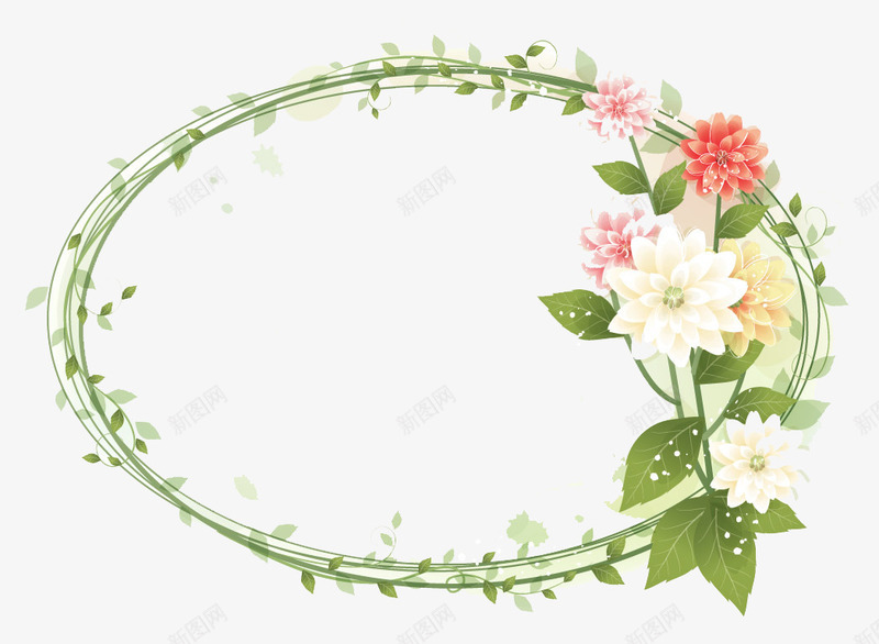 花朵绿藤边框png免抠素材_新图网 https://ixintu.com 绿色 花朵 藤蔓 边框