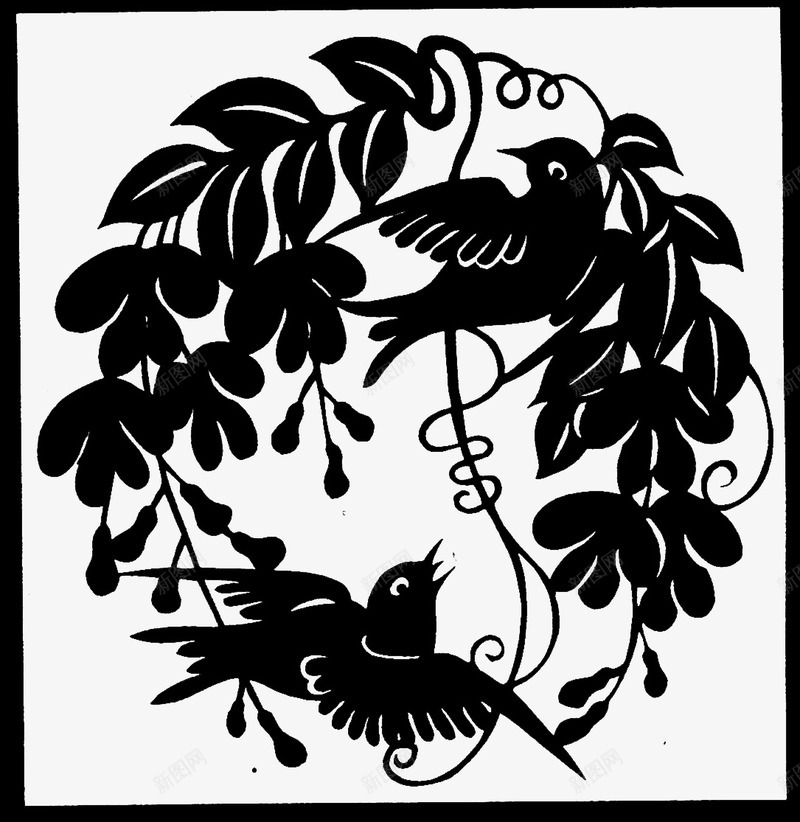 花鸟png免抠素材_新图网 https://ixintu.com 剪纸 窗花 花鸟素材 高清