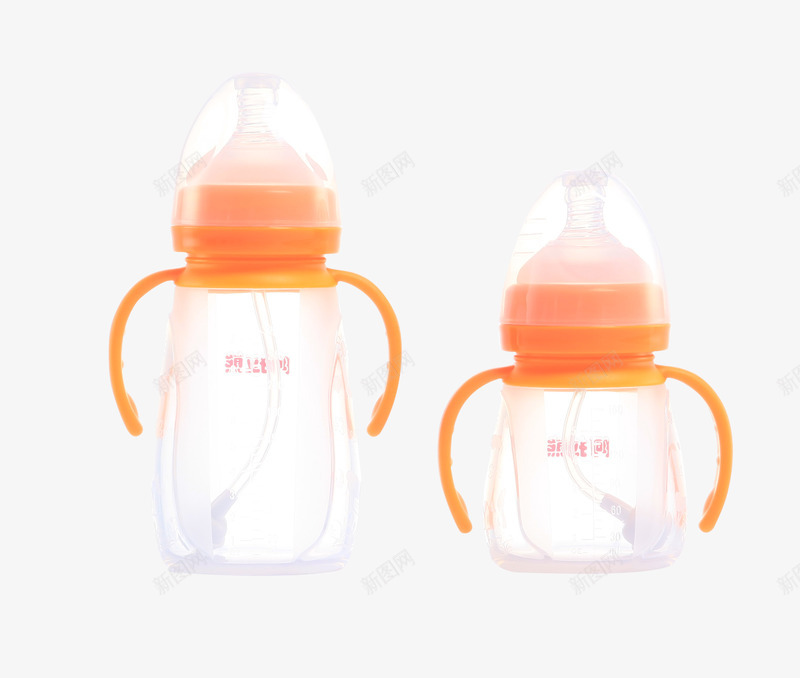 奶瓶png免抠素材_新图网 https://ixintu.com 产品实物 大小套装 婴儿奶瓶 带排气管手柄 橙色 水瓶